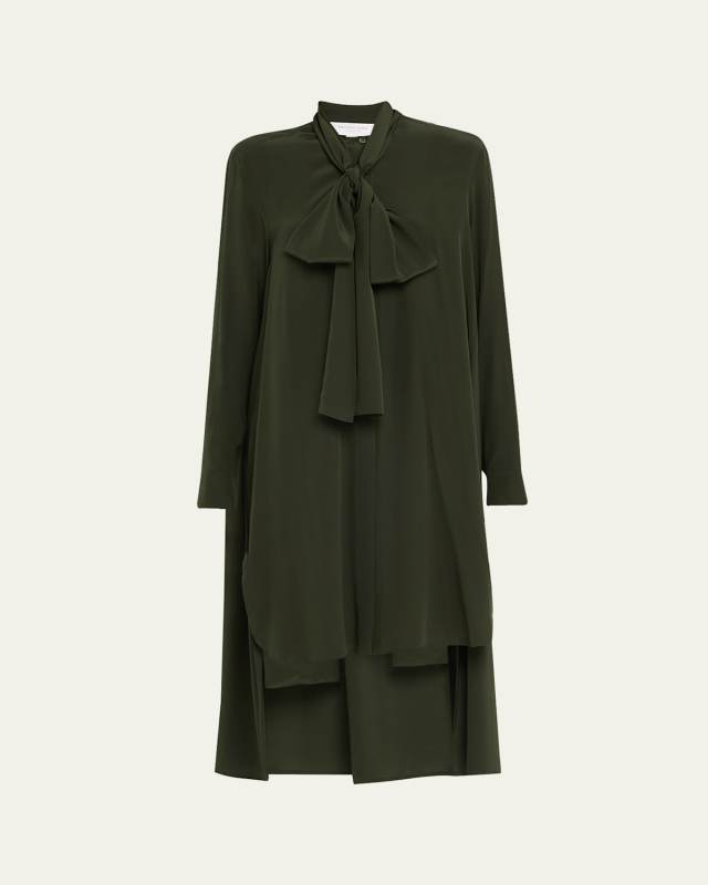 Scarf-Neck Hi-Low Silk Georgette Dress